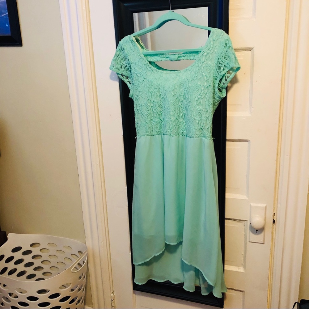 Teal High-Low Lace Dress